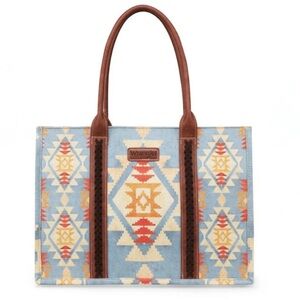 Wrangler Southwest Double Sided Print Canvas Wide Tote in Light Blue